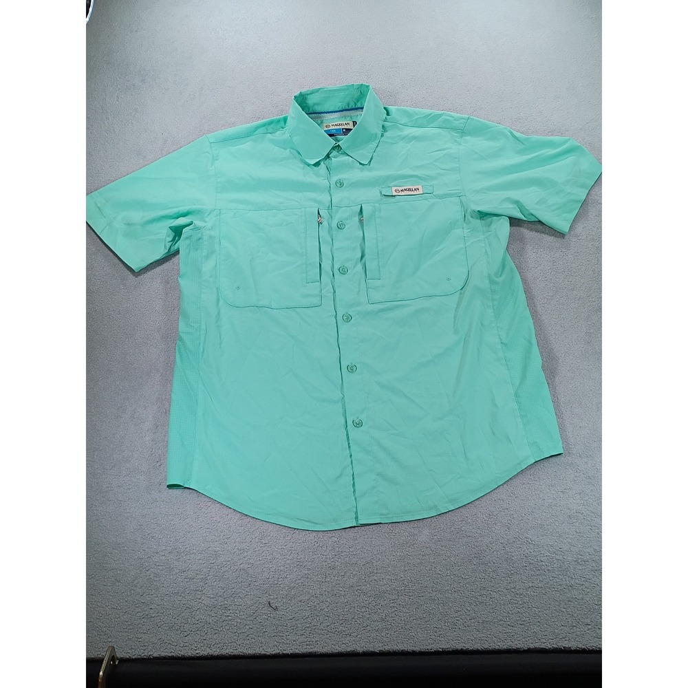 Magellan Mens Fish Gear Relaxed Fit Shirt Mint Green M Short Sleeve Fishing